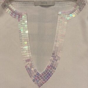 Mark & Spencer Vintage White Sequin V-Neck knit sweater top size M.